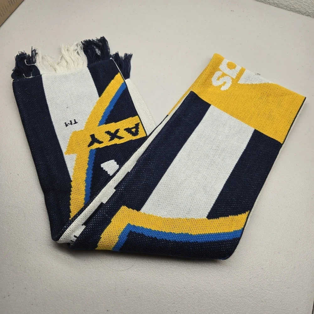 LA Galaxy Men Scarf ONE SIZE Navy Blue Adidas Colorblock Fringe Logo Knit NWT